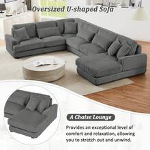 Modern Style U-Shaped 129-Inch Oversized Modular Sofa, Terry Fabric, With Reclining Seat, Durable, Comfortable Design, Simple And Elegant, Suitable For Living Room,Dark Grey - Màu xám đen - Xem 5