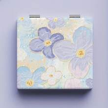 [Chic Makeup Mirror] Portable Double-Sided Compact Folding Makeup Mirror |     Chic Floral Oil Painting Design, Magnification, Travel, Women, Best Birthday & Graduation Gifts, Flat Mirror - Hoa lan tím - Xem 2