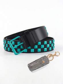 1 pieza Bolso colgante de estilo punk unisex para cinturón y lápiz labial, cinturón a cuadros de estilo hip-hop adecuado para vaqueros y pantalones de trabajo, ideal para uso diario, estilo callejero y campus, regalo perfecto - Multicolor - Ver 21