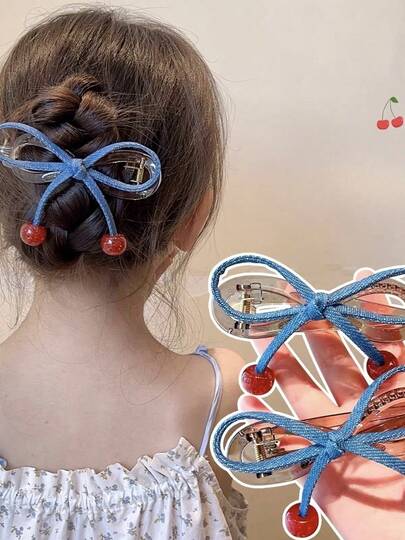 1 Peça Clipe de Cabelo de Laço de Denim Retrô para Meninas com Aparência Feminina Charmosa e Delicada como Acessório de Cabelo, Clipes de Garra