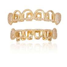 1件/2件套独特镂空立方氧化锆牙套，闪亮设计，适合万圣节、送礼和派对，男女通用 - 彩色 - 查看 5