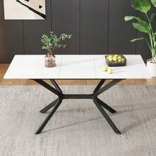 White Extendable Dining Table 120/160*80cm, Black Metal Legs, White Rectangular Dining Table, Suitable For Four To Six People - White - View 3
