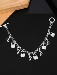 1pc Fashion High Heels Bag Pendant Bracelet Personalized Style Metal Silver Women's Pendant Bracelet Is Suitable For Party And Party Daily Wear And Gifts