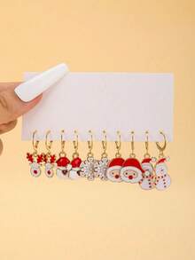 New Christmas Cartoon Earrings Set For Women, Oil Drop Reindeer, Santa Claus, Snowflake, Candy Earrings, Suitable For Women's Daily And Party Wear