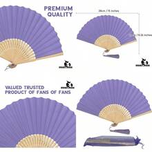 Paper Handheld Folding Fan With A Tassel And Grade A Bamboo Ribs For Women Girls Summer Party Favour Birthday Wedding Gift Soft Pastel Purple