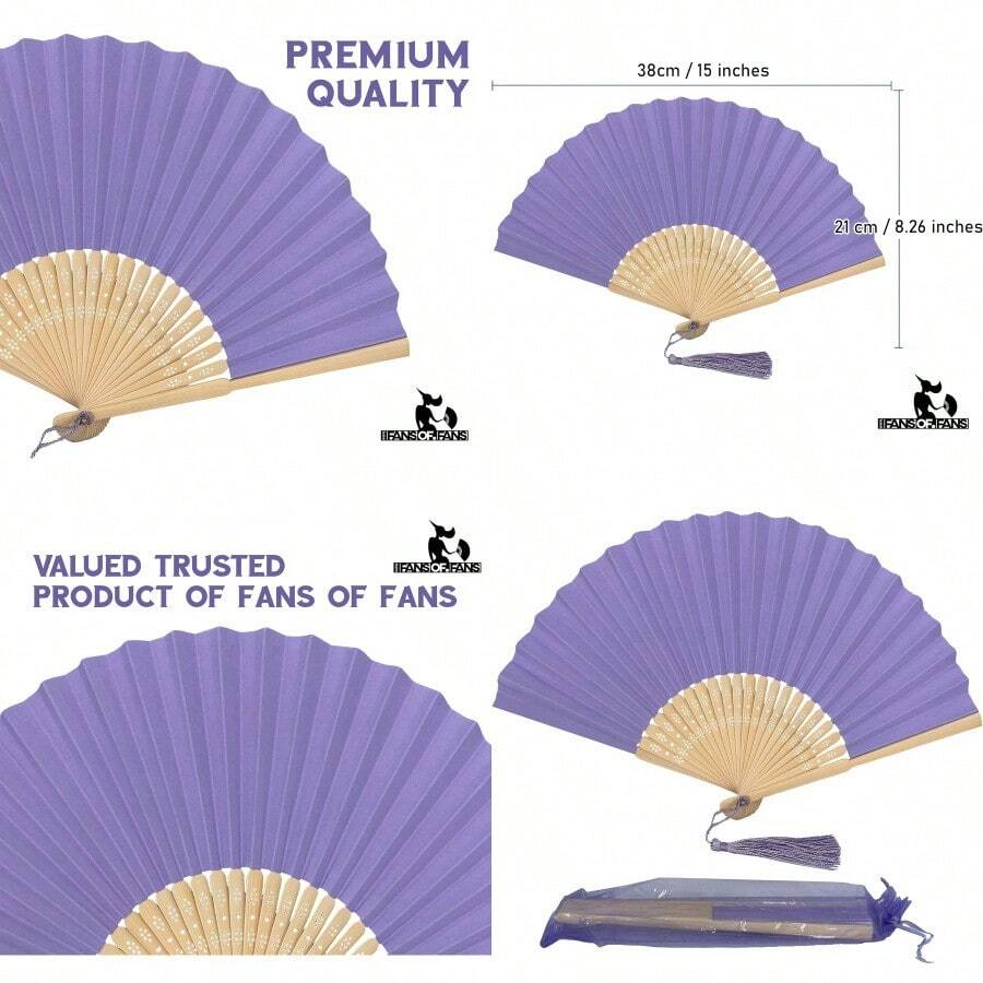Paper Handheld Folding Fan With A Tassel And Grade A Bamboo Ribs For Women Girls Summer Party Favour Birthday Wedding Gift Soft Pastel Purple