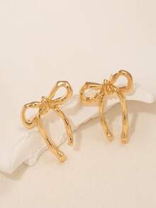 Dainty Bow Stud Earrings For Women - Elegant Gold Tone Ribbon Knot Design With Subtle Feminine Vibe - Lightweight & Comfortable For All-Day Wear - Ideal For Office, Casual Outings, Parties, Bridal Showers, Or Thoughtful Gift For Her - Vàng - Xem 4