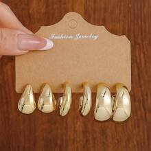 3-9 Pairs Exaggerated Bohemian Vintage Gold Geometric Wave Hoop Earrings Set, Suitable For Women's Daily Wear, Oversized Vintage Earring Set, Great Gift For Family And Friends