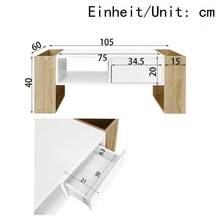 Moderner Couchtisch 105 x 60 x 40,5 cm – Schwarz-Weiß-Design mit hochglänzender Oberfläche, Schublade und 4 offenen Fächern