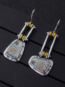 Pendientes de diseño geométrico con imitación de turquesa en color dorado, de aleación con incrustación de resina, joyería unisex para cumpleaños y aniversarios, inspirados en el estilo vintage