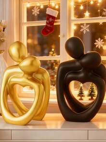 1件“爱之吻”雕像，树脂材质，情侣拥抱装饰摆件，浪漫礼物，寓意深刻的雕塑，适用于卧室、家庭办公室、书架、桌面装饰 - 彩色 - 查看 4