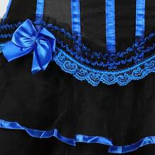 Jutrisujo Corsets For Women Tops Plus Size Stripe Lace Up Overbust Bustier ZipperLingerie Halloween Costumes - 8068-Blue - 查看 6