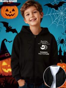 KID005/Chaqueta con capucha para niñosRopa Infantil con Capucha Zipada en Tono Negro para Fiestas, Diseño Moderno y Motivación, Ideal para los Niños en la Navidad y Eventos Infantiles - Negro - Ver 1
