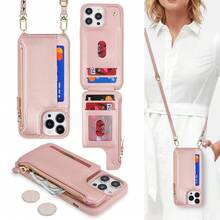 For IPhone 13 Pro Max Wallet Case With Card Holder For Women,For IPhone 12 Pro Max Case With Strap,Crossbody And Wristlet Zipper Pocket Phone Cover-Rose Gold{"Color_name":"L5-Rosegold"} - 多色2 - 查看 1