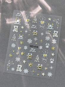 Autocolante de unghii cu design holografic cu fulg de zăpadă, design laser strălucitor, brad de Crăciun auriu, decorațiuni pentru unghii, accesorii pentru manichiură DIY