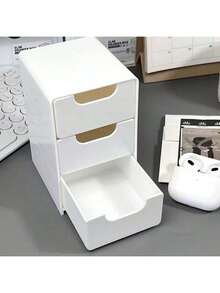 1pc 3-Tier White Drawer Style Storage Box, Space-Saving Multifunctional Office Supplies, Durable PP Material, Snack Toy Jewelry Cosmetic Organizer Box, Desktop Storage Box, Suitable For Office Desk, Study, School, Perfect Christmas/Halloween Gift
