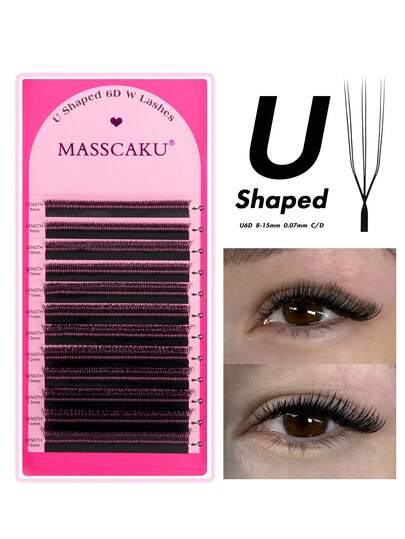 12Lines U-Shaped 6D Eyelash Extensions 0.07mm Thickness 8-15mm And Mixed Length C D Curl Premade Volume Fans Individual Eyelashes Handmade Encrypted Single-Lash Grafting Effect Double Tips Bloom Eyelash Extensions Easy To Pick Quick Grafting Lightweight Super Soft PBT Durable Flat Root Lash Clusters Grafting For Beginner,Tech Artist,Beauty Salon
