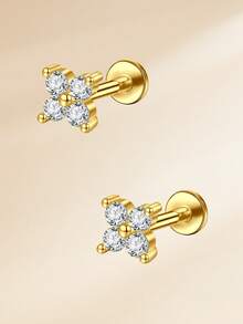 2 piezas/set Pendientes de botón elegantes con corazón de arco y circonita cúbica de acero inoxidable, pendientes de cartílago perforados, joyería para perforaciones de trago, cartílago, hélice, concha, labio, labrete, Medusa, pendientes de nariz y anillos de nariz para mujeres y hombres para decoración diaria