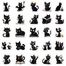 56 piezas de pegatinas de la serie de gatos negros de dibujos animados, adecuadas para scrapbooking, diarios, portátiles, botellas de agua, coches, etc. Diseño basado en la fe con mensajes positivos, gran regalo