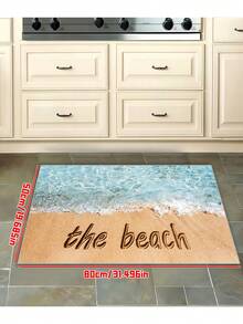 1 buc Covoraș de baie cu design literă de plajă din seria Ocean, Covoraș de baie, Covoraș de podea pentru baie, Covoraș de intrare, Preș de intrare, Covoraș de picior pentru baie, Covor decorativ