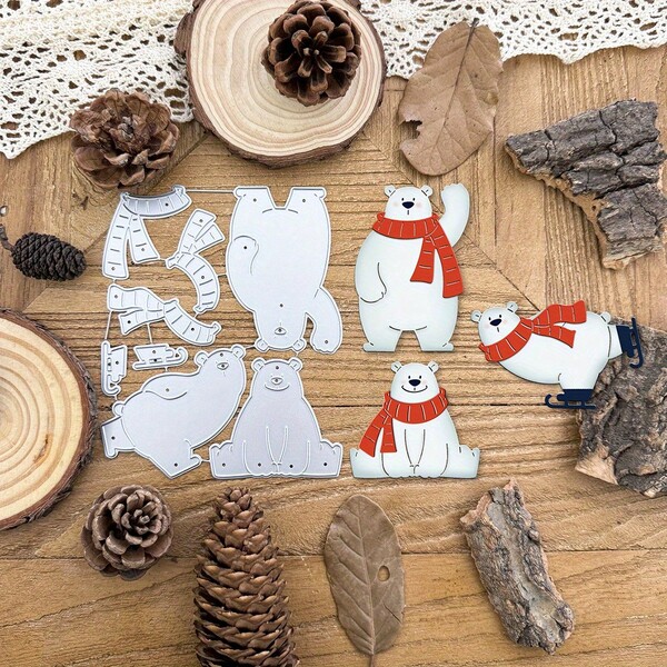 1 pieza Plantilla de corte de metal con diseño lindo de oso polar de invierno para manualidades de scrapbooking, tarjetas de felicitación y decoración del hogar