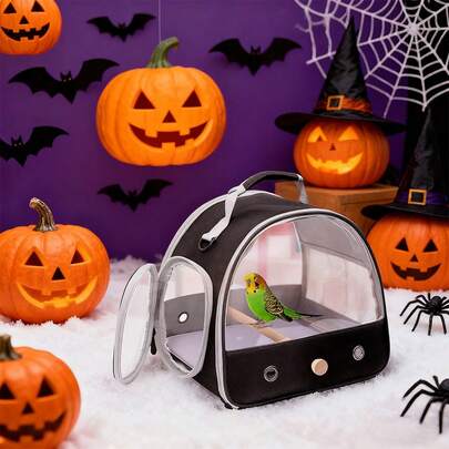 Fågelbur för små fåglar, bärbar bur för papegojor, undulat, stående sittpinne och bekväm matta (ingen bricka), transportväska för fågel, för veterinärbesök, shopping och utomhusäventyr, höstdekorationer för Halloween och julklapp