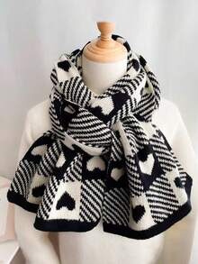 Classic Love Double-Sided Scarf For Girl - Winter And Autumn Warmth, Fashionable Knitted Scarf, Versatile Scarf - Multicolor - View 2