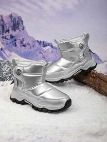 1 Par de Botas de Neve Infantis, Forradas Termicamente, Design Baixo-Médio, Antiderrapante e Durável, Botas Camufladas Felpudas para Uso Externo, Adequadas para Estudantes de 6 a 14 Anos em Regiões de Alta Latitude Fria, Inverno