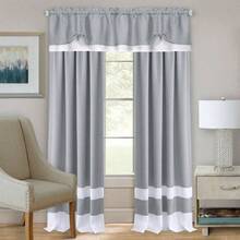 Home Furnishings Fairfield Cortina, Panel Bolsillo, Negro/Blanco, Rod Pocket Panel 52x 84, 1, 1 - Gris/Blanco + 52" x 84" - Ver 1