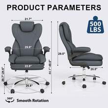 Heavy Duty Ergonomic Executive Chair With Padded Arms , Big And Tall Computer Chair With Adjustable Headrest, 360°Swivel Free,Easy To Assemble - Xám - Xem 11