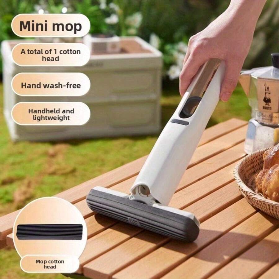 Mop mini portabil, mop umed rezistent pentru suprafețe multiple, cu mâner și burete, ușor pentru podele, sticlă, mașini, bucătărie, baie - sistem compact de curățare