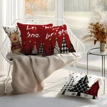 4pcs Christmas Decoration Set, Single-Sided Printed Throw Pillow Covers, 45*45cm
