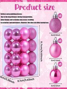 24pcs/Christmas Tree Decoration Ball Set - Shatterproof Christmas Tree Hanging Decoration Medium Hanging Balls For Winter Party New Year Christmas Tree Hanging Decoration (Green Pink)