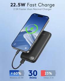 Powerbank Fast Charging Max 12V/4.5A, Ultra Slim Portable Charger USB C 10000mah, Travel Power Bank For IPhone 11 12 13 14 15 16 Android, DC Lightweight Battery Pack Phone Charger, Deep Black - 黑色 - 查看 2