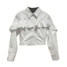 Herbst Neue Damen Freizeitstil Oberteil Elegant Bequem Slim Fit Rüschenshirt - Weiss - Übersicht 1