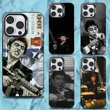 Étui de téléphone S-Scarfaces Tony M-Montana compatible avec 16, 15, 14, 13, 12, 11, Pro, Max, Plus, Mini, XS, SE. Coque de protection antichute en matière noire mate compatible avec les modèles 17, 17 Pro et 17 Pro Max - Z4 - Voir 1