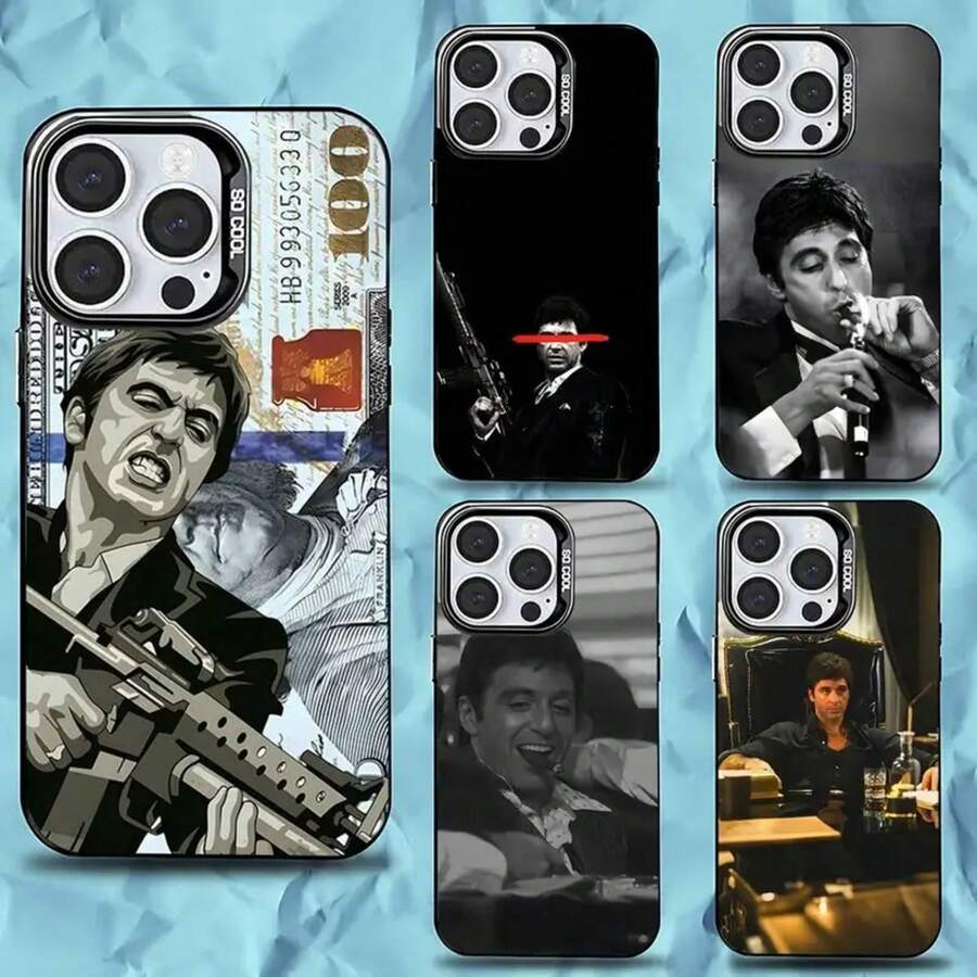 Étui de téléphone S-Scarfaces Tony M-Montana compatible avec 16, 15, 14, 13, 12, 11, Pro, Max, Plus, Mini, XS, SE. Coque de protection antichute en matière noire mate compatible avec les modèles 17, 17 Pro et 17 Pro Max - Z4 - Voir 1