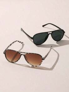 2/3pcs Women Aviator Frame Classic Ins Style Shades Basics Elegant Living Ins Style Casual Popular Design Fashion Glasses Combination For Street Snap,Weekend Outfit,Musical Festival,Vacay Vibes,Outdoor Casual Activities,Driving,Fishing Decoration - 彩色 - 查看 6