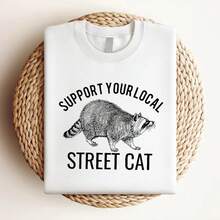 180g pure Cotton Support Your  Street Cats Raccoon Retro Film Gamer Cult Meme Movie Music Cool Gift Tee T Shirt C7257 Comfortable fashion graphic Soft women Print Round Neck Short Sleeve Summer Top For Everyday Wear streetwear Casual Stylish Slightly female Versatile - Blanco - Ver 3