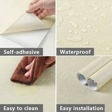 Arthome 40x310CM Papel Tapiz Autoadhesivo,Vinilo de PVC Impermeable, a prueba de Aceite,Papel Pintado para Cubierta de Muebles, Encimera, Cocina, Revestimiento de Estante Grano Seda Gris - Amarillo - Ver 2