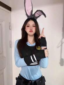 1pc Rabbit Ear Headband, Christmas Costume Accessory, Judy Hopps Cosplay Prop, Cute Photo Prop - Multicolor - View 1