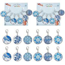 NBEADS 12 Pcs Glass Flat Round With Blue And White Porcelain Pattern Stitch Markers, Zinc Alloy Lobster Claw Clasps Crochet Stitch Marker Charms For Crochet Accessories Quilting Jewelry Making{"Color_name":"BlueandWhitePorcelainPattern"} - 青花瓷紋 - 查看 1