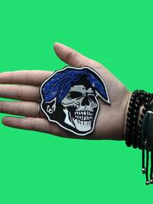 1PC Blue Bandana Skull Patch West Coast California Rapper Embroidered Iron On - Multicolor - View 3