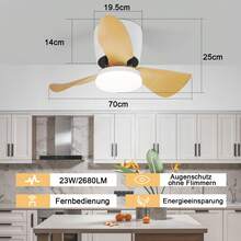 Glitzerlife 1/2 LED Ceiling Fan With Light, Quiet, Brown, 70cm, Dimmable, With Remote Control, Modern, 23W, Living Room Ceiling Lamp With Fan, Summer/Winter, 6-Speed Timer For Dining Room - Brown - View 2