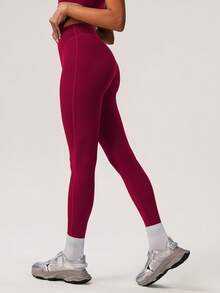 Sodalemon Women's Solid Color Thick Sports Bra & Yoga Leggings 2 Pieces Set, Minimalist Design For Fitness Training - Red - View 6
