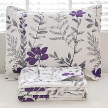 Vintage Grey Leaves Purple Floral Bedding Set Queen Size Bedspread Coverlet Reversible Quilt