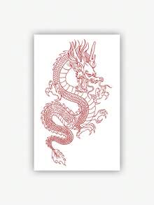 1 Piece Of Tattoo Sticker Temporary Tattoo Sticker Chinese Style Crimson Auspicious Dragon Pattern Waterproof And Sweatproof Washable Non-Reflective Arm Shoulder Simulation Tattoo Suitable For Fashionable People - Red - View 6