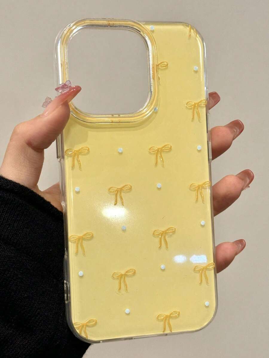 Ốp lưng điện thoại thời trang tối giản dễ thương màu hồng vàng chấm bi nơ, chống sốc, tương thích với iPhone 17 Pro Max, 17 Pro, 17 Air, 17, 16, 15, 14, 13, 12, 11 Pro Max Plus, vỏ bảo vệ mềm mại, quà tặng cho nữ, quà tặng Ngày Quốc tế Phụ nữ, quà sinh nhật mùa xuân.