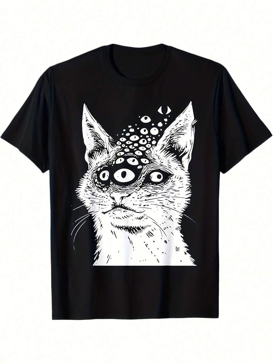 Camiseta Estampada Hombre Manga Corta - Patrones Creativos Especiales, Tela de Algodón, Transpirable para Deportes, Adecuada para Ocio - Negro - Ver 1