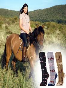 3双装女士过膝骑马袜，舒适户外女士袜，动物主题派对爱马人士礼物袜，创意袜子礼物，送给妈妈、女朋友，马图案过膝袜，圣诞礼物，派对礼品，Y2K风格，舒适